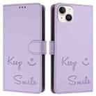 For iPhone 14 Plus Smile Embossing RFID Leather Phone Case(Light Purple) - 3