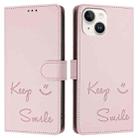 For iPhone 14 / 13 Smile Embossing RFID Leather Phone Case(Pink) - 3