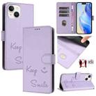 For iPhone 14 / 13 Smile Embossing RFID Leather Phone Case(Light Purple) - 1