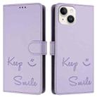 For iPhone 14 / 13 Smile Embossing RFID Leather Phone Case(Light Purple) - 3