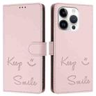 For iPhone 14 Pro Smile Embossing RFID Leather Phone Case(Pink) - 3