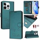 For iPhone 14 Pro Smile Embossing RFID Leather Phone Case(Peacock Green) - 1