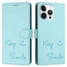 For iPhone 14 Pro Max Smile Embossing RFID Leather Phone Case(Mint Green) - 3