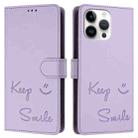 For iPhone 14 Pro Max Smile Embossing RFID Leather Phone Case(Light Purple) - 3