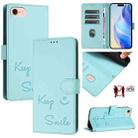 For iPhone SE 2022 / 2020 / 8 / 7 Smile Embossing RFID Leather Phone Case(Mint Green) - 1