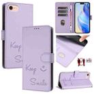 For iPhone SE 2022 / 2020 / 8 / 7 Smile Embossing RFID Leather Phone Case(Light Purple) - 1