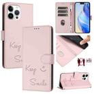 For iPhone 13 Pro Max Smile Embossing RFID Leather Phone Case(Pink) - 1