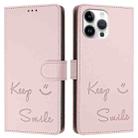 For iPhone 13 Pro Max Smile Embossing RFID Leather Phone Case(Pink) - 3