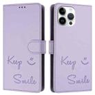 For iPhone 13 Pro Max Smile Embossing RFID Leather Phone Case(Light Purple) - 3