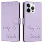 For iPhone 13 Pro Smile Embossing RFID Leather Phone Case(Light Purple) - 3