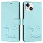 For iPhone 13 mini Smile Embossing RFID Leather Phone Case(Mint Green) - 3