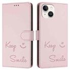 For iPhone 13 mini Smile Embossing RFID Leather Phone Case(Pink) - 3