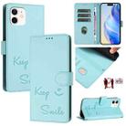 For iPhone 12 / 12 Pro Smile Embossing RFID Leather Phone Case(Mint Green) - 1