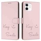 For iPhone 12 / 12 Pro Smile Embossing RFID Leather Phone Case(Pink) - 3