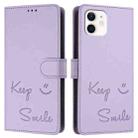 For iPhone 12 / 12 Pro Smile Embossing RFID Leather Phone Case(Light Purple) - 3