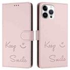 For iPhone 12 Pro Max Smile Embossing RFID Leather Phone Case(Pink) - 3