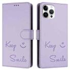 For iPhone 12 Pro Max Smile Embossing RFID Leather Phone Case(Light Purple) - 3