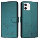 For iPhone 12 mini Smile Embossing RFID Leather Phone Case(Peacock Green) - 3