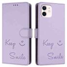 For iPhone 12 mini Smile Embossing RFID Leather Phone Case(Light Purple) - 3
