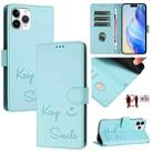 For iPhone 11 Pro Smile Embossing RFID Leather Phone Case(Mint Green) - 1