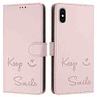 For iPhone X / XS Smile Embossing RFID Leather Phone Case(Pink) - 3