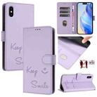 For iPhone X / XS Smile Embossing RFID Leather Phone Case(Light Purple) - 1