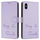 For iPhone X / XS Smile Embossing RFID Leather Phone Case(Light Purple) - 3