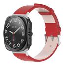 For Samsung Galaxy Watch Ultra 47mm Stainless Steel Silver Buckle Leather Watch Band(Red) - 1