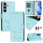 For Samsung Galaxy S24 5G Smile Embossing RFID Leather Phone Case(Mint Green) - 1