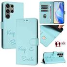 For Samsung Galaxy S23 Ultra 5G Smile Embossing RFID Leather Phone Case(Mint Green) - 1