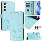 For Samsung Galaxy S23+ 5G Smile Embossing RFID Leather Phone Case(Mint Green) - 1