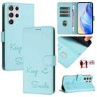 For Samsung Galaxy S22 Ultra 5G Smile Embossing RFID Leather Phone Case(Mint Green) - 1