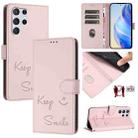 For Samsung Galaxy S22 Ultra 5G Smile Embossing RFID Leather Phone Case(Pink) - 1