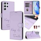 For Samsung Galaxy S22 Ultra 5G Smile Embossing RFID Leather Phone Case(Light Purple) - 1