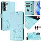 For Samsung Galaxy S22+ 5G Smile Embossing RFID Leather Phone Case(Mint Green) - 1