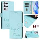 For Samsung Galaxy S21 Ultra 5G Smile Embossing RFID Leather Phone Case(Mint Green) - 1