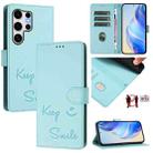 For Samsung Galaxy S25 Ultra 5G Smile Embossing RFID Leather Phone Case(Mint Green) - 1