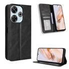 For Redmi 13 4G / Note 13R 5G Magnetic Buckle Retro Texture Leather Phone Case(Black) - 1