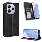 For Redmi Note 14 4G 164.84mm EU Version Magnetic Buckle Retro Texture Leather Phone Case(Black) - 1