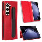 For Samsung Galaxy Z Fold6 with Pen Slot Magnetic Buckle Retro Texture Leather Phone Case(Red) - 1