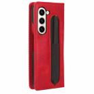 For Samsung Galaxy Z Fold6 with Pen Slot Magnetic Buckle Retro Texture Leather Phone Case(Red) - 3