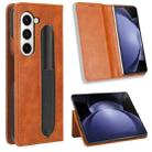 For Samsung Galaxy Z Fold6 with Pen Slot Magnetic Buckle Retro Texture Leather Phone Case(Brown) - 1