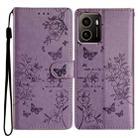 For HMD Pulse+ Butterflies and Flowers Leather Phone Case(Purple) - 1