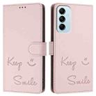 For Samsung Galaxy M14 5G Global Smile Embossing RFID Leather Phone Case(Pink) - 3