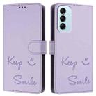 For Samsung Galaxy M14 5G Global Smile Embossing RFID Leather Phone Case(Light Purple) - 3