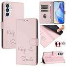 For Samsung Galaxy M15 / F15 5G Global Smile Embossing RFID Leather Phone Case(Pink) - 1