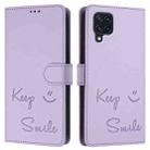 For Samsung Galaxy M32 4G / M22 Smile Embossing RFID Leather Phone Case(Light Purple) - 3