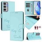 For Samsung Galaxy M35 Smile Embossing RFID Leather Phone Case(Mint Green) - 1