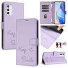 For Samsung Galaxy M52 5G Smile Embossing RFID Leather Phone Case(Light Purple) - 1
