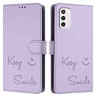 For Samsung Galaxy M52 5G Smile Embossing RFID Leather Phone Case(Light Purple) - 3